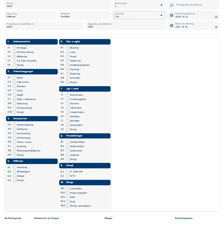 Animerad skärmbild: checklistan anpassas efter systemtyp